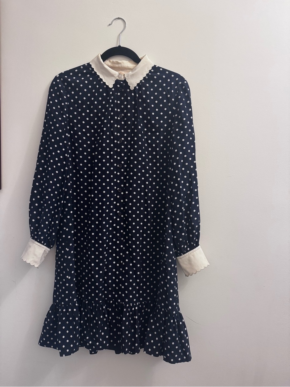 Tory Burch Navy Polka Dot Dress with White Collar
